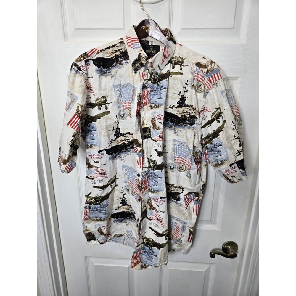 Redhead World War 2 WW2 Fighter Planes Veterans Day Button Up Shirt Size XL